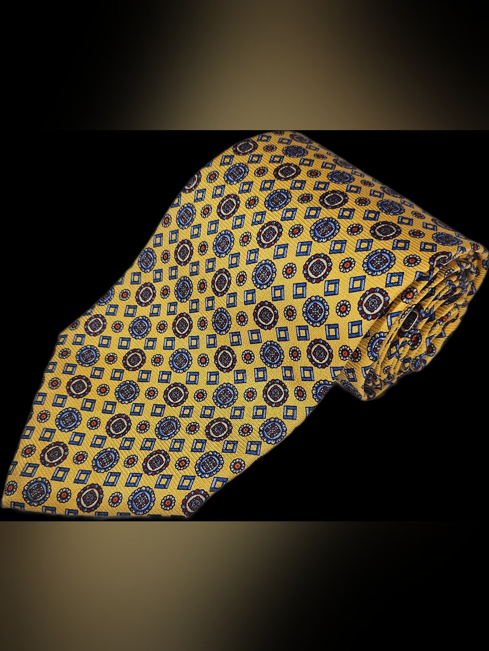 Cape Cod Geometric Medallion Necktie Yellow Silk Tie Eccentric Office Teacher 58